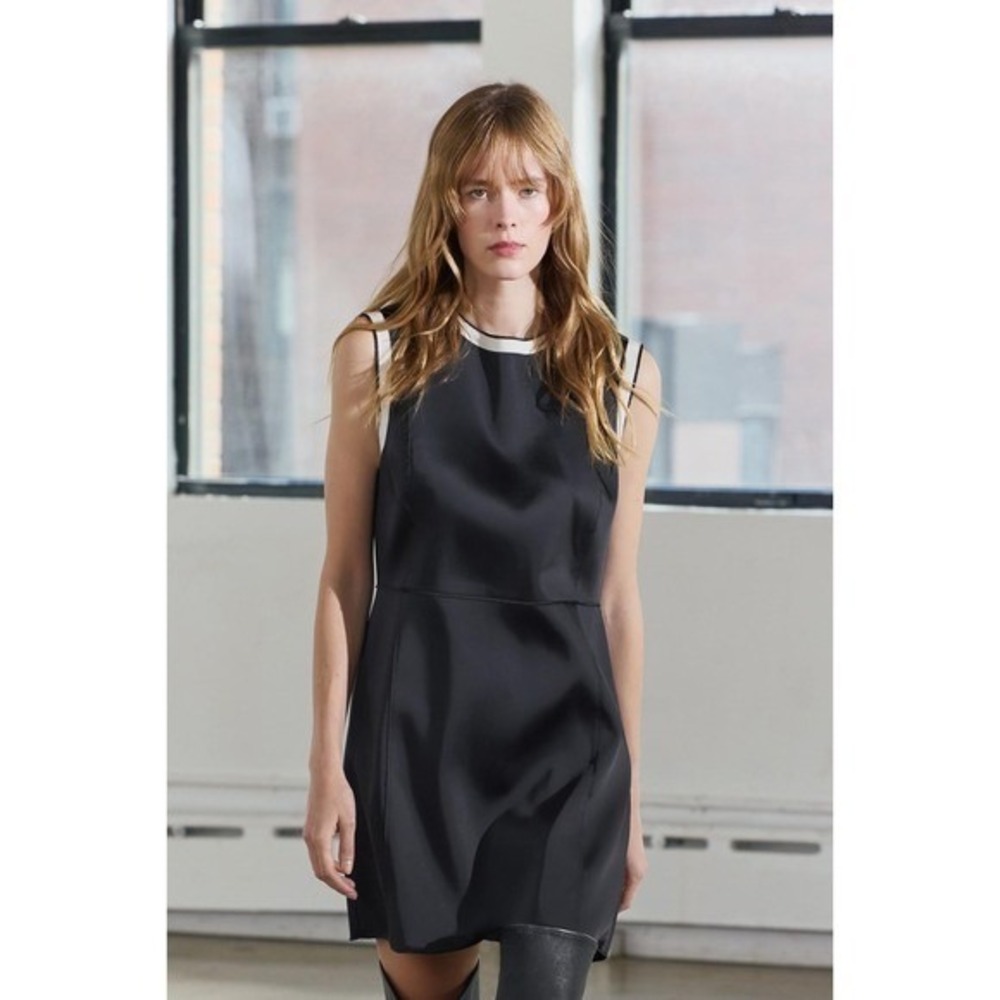 Zara Dress XS Black Sleeveless Mini White Trim Mod Style Party